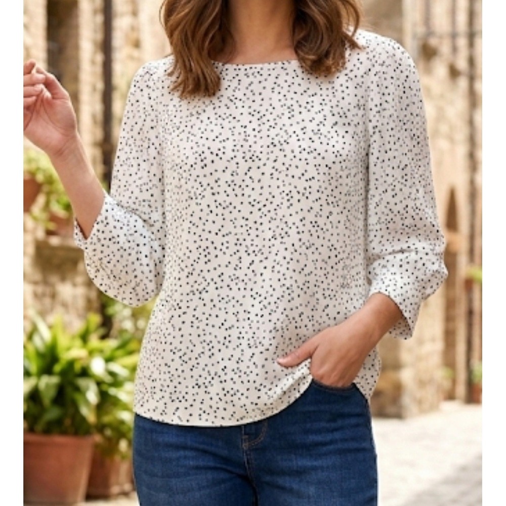 Melloday Cheetah Print Zip Back Crew Neck 3/4 sleeve Blouse Shirt 2X Black/White